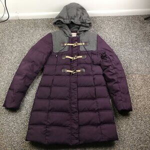 Anthropologie Cartonnier Coat Down Puffer Toggle Button Jacket Wool Purple Sz 4
